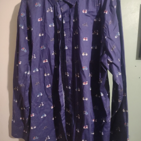 Men's Nicole Miller Studio blue long sleeve button up shirt With Bicycle Print - Picture 1 of 5